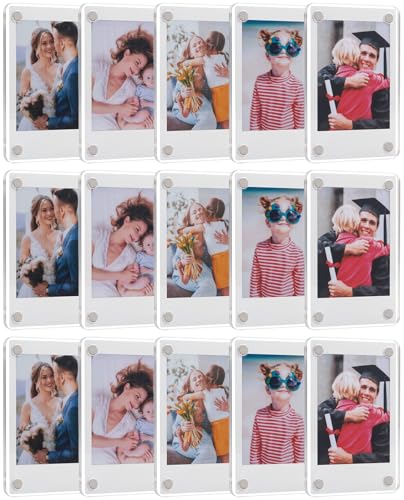 SUNEZLGO 15 Pack Acrylic Fridge Magnetic Frame for Polaroid, 2.36x3.54 In Mini Picture Frames for Fujifilm Instax Mini, Do...