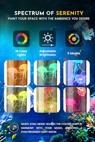 Brewish Jellyfish Lamp with 20W Bluetooth Speaker (Upgraded Motor 2025), 16 Color Changing Mood Lamp, 4 Modes Aquarium Nig...