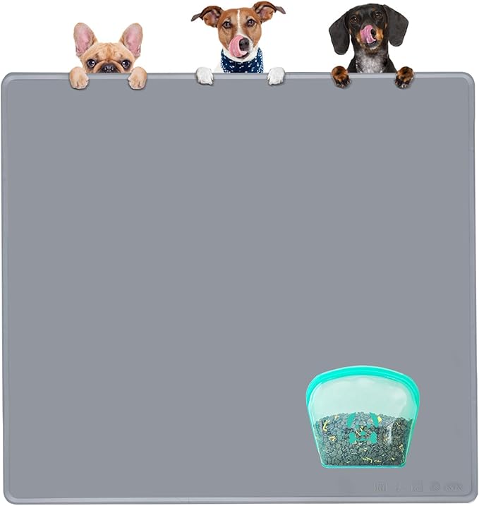 KVK Extra Extra Large Silicone Dog Food Mat 39.4×43.3in and 128oz Silicone Bag Set, Super Size Waterproof Pet Feeding Mat...