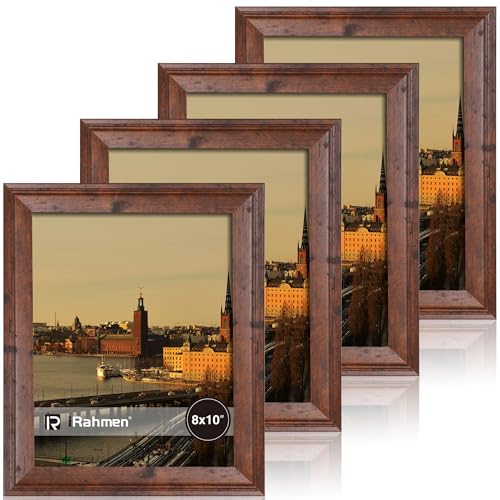 iRahmen 8x10 Picture Frame Set of 4, Brown Rustic Vintage Photo Frame with Real Glass, 8 x 10 Frames for Wall Mount and Ta...