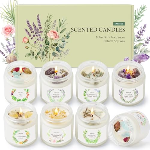 Scented Candles for Home,8 Pack Soy Candles Gift Set for Women,Aromatherapy Candle with Crystals Inside-Perfect for Mothe...