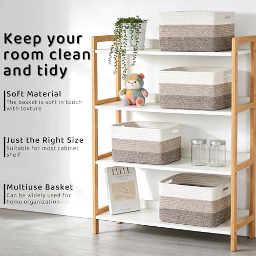 4 Pack Storage Baskets for Organizing, 12''Lx9''Wx8''H Woven Baskets for Storage Toys, Towels, Books, and Clothes, Cotton ...