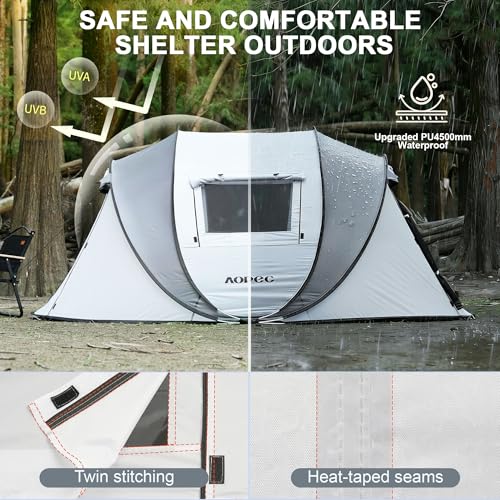 AOPEC Pop Up Camping Tent, 2/4/6 Person Instant Tent Waterproof PU4500mm, Spacious Ventilated Camping Tent with Front Porc...