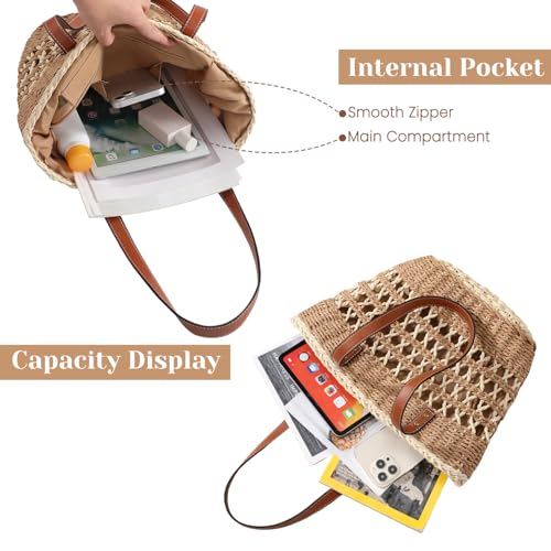 Tavaleu Straw Beach Bags for Women, Tote Handbag Shoulder Bag for Women, Beach Straw Purse Buckets Summer Fashion Hobo Bags