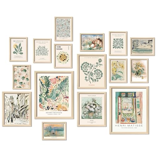 ANERZA 16 PCS Framed Sage Green Wall Art Decor, Matisse Wall Prints for Bedroom, Gallery Wall Frame Set, Abstract Posters ...