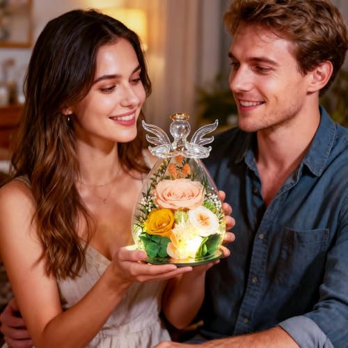 Gifts for Women Preserved Rose Forever Flower Eternal Roses in Glass Angel Figurines Fresh Flowers for Delivery Prime Moth...