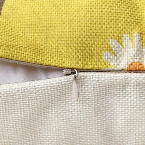 Bonhause Gnomes Daisy Floral Throw Pillow Covers 18x18 Inch Set of 4 Spring Summer Flowers Truck Love Lives Here Yellow Ou...
