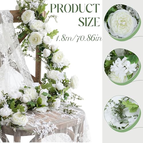 Riceshoot 4 Pcs 6ft Flower Garland with Peony & Rose - Artificial Silk Floral Vine Hanging Fake Roses Vine for Wedding Par...