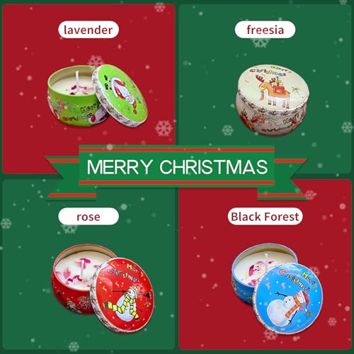 Christmas Scented Candles Gift Set, Holiday Aromatherapy Candles, 4 Decorative Jars in Green, Blue, White with Festive Bo...