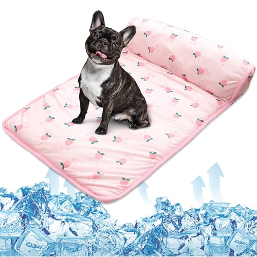 PUMYPOREITY Cooling Dog Bed, Pet Cooling Mat with Pillow, Ice Silk Cooling Dog Blanket, Self Cooling Pad for Cat,Dog, Wash...