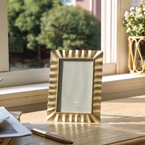 Synovana Antique Gold Picture Frame – 4x6 Vintage-Inspired Rippled Alloy Picture Frame, Golden Picture Frames for Wedding,...