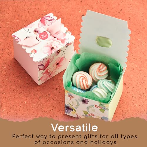Small Floral Gift Boxes with Ribbons (20 Pack) 4” x 3.2” Cute Flower Decorative Mini Treat Boxes, Printed Spring Wildflowe...