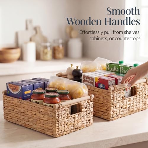 Best Choice Products Wicker Storage Basket, Shelf Organizer Basket w/Wooden Handles, Woven Rectangular Storage Bin, Natura...