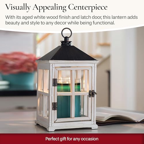 Candle Warmers Etc. White Wooden Farmhouse Lantern – for Top-Down Warming & Flame-Free Fragrance