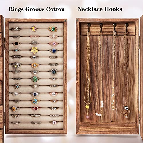 Poyilooo Jewelry Boxes for Women Girls, 9"x 5.9"x 12" Wooden 5-Layers Jewelry Organizer and Storage with Drawer, Suitable ...