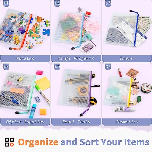 Umriox 24 Pack 12 Colors Small Zipper Pouch, 9.5" x 7.1"/A5 Size Mesh Bags with Zipper, mesh Bags for Puzzles Board Games ...