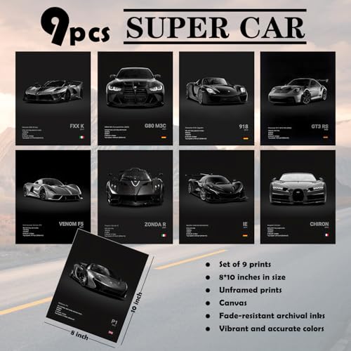 CSLGQGV Car Poster Vintage Racing Car Wall Art Supercar Canvas Prints Painting For Men Room Pictures Guys Dorm Room Aesthe...