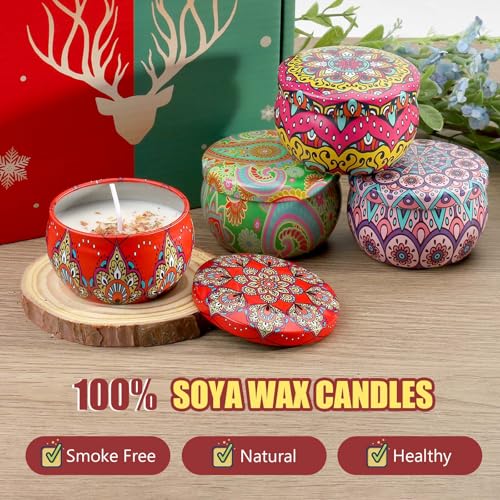 WIKIMO 4 Pack Scented Candles Gift Set, 2.2oz Candles for Home Scented, Natural Soy Aromatherapy Candles with 4 Types of F...