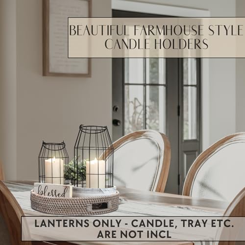 Rustic Farmhouse Lantern Decor Set of 2 - Stylish Decorative Lanterns for Your Living Room, Fireplace Mantle or Kitchen Di...