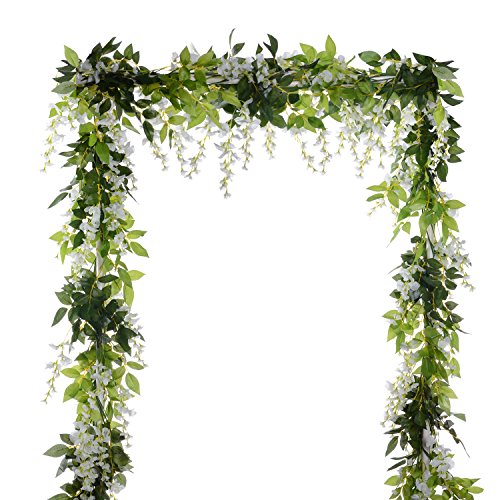 DearHouse 4Pcs 6.6Ft/Piece Artificial Flowers Silk Wisteria Garland Artificial Wisteria Vine Rattan Silk Hanging Flower fo...