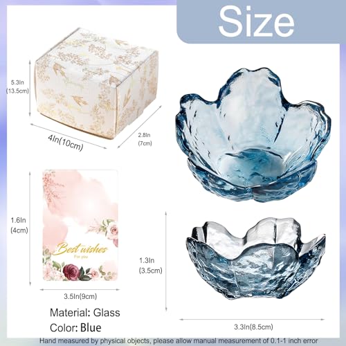 Binoster Blue Flower Glass Ring Dish Jewelry Tray Ring Holder Dish Cute Room Decor Vanity Organizer for Nightstand or Bath...