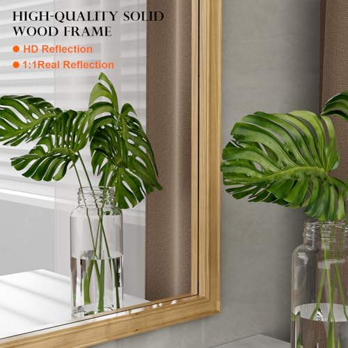 WallBeyond Wood Frame Wall Mirror Decor for Entryway, Living Room or Bedroom Home Decor - Light Woodgrain 16" x 20" Natura...