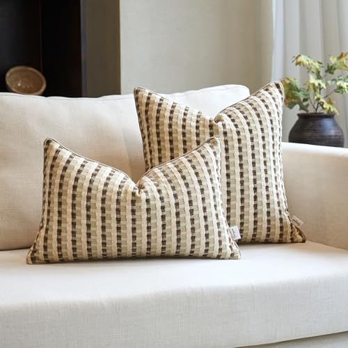 Yangest Boho Cotton and Linen Square Pillow Cover 18x18 Inch, Striped Luxury Couch Pillowcover Accent Modern Decorative Co...