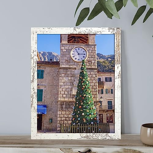SESEAT 11x14 Picture Frame Distressed White, Display Pictures 8x10 with Mat or 11x14 without Mat,Photo Frames Wall Galler...