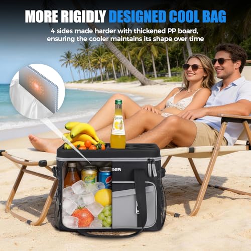 INSMEER Soft Cooler Bag with Hard Shell & 4 Cup Holders, 55 Cans 40L Collapsible Soft Sided Cooler, 100% Leakproof Insulat...