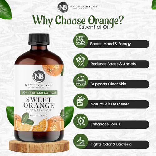 NaturoBliss 100% Pure & Natural Sweet Orange Essential Oil Therapeutic Grade Premium Quality Oil with Glass Dropper - Huge...