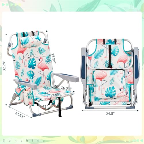 VINGLI Aluminum Backpack Beach Chair for Adults, Portable Lightweight Reclining Beach Chair with Headrest & Side Pocket, L...