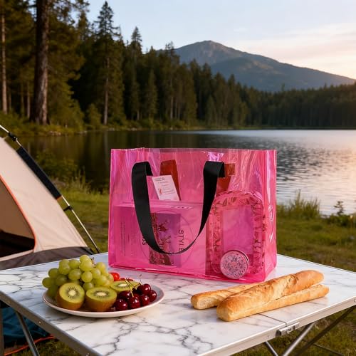 TotePrint Holographic PVC Beach Bag Waterproof - 18×13×6inch Large Clear Tote for Women Men Pool Travel Sandproof Carry All