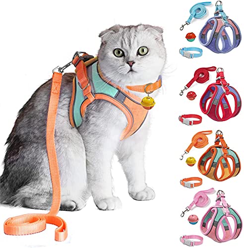JSXD Cat Harness,Leash and Collar Set,Escape Proof Kitten Vest Harness for Walking,Easy Control Night Safe Pet Harness wit...