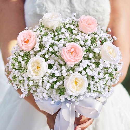 MARTINE MALL 72 Pcs Babys Breath Artificial Flowers, White Baby Breath Flowers Artificial Bulk Real Touch Fake Babys Breat...