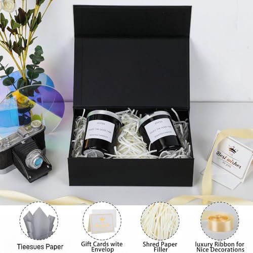 UoeRing 1 Pcs Black Gift Box 9.5x6x3 inch Small Luxury Gift Box for Presents with Magnetic Lid Collapsible,Birthday,Christ...