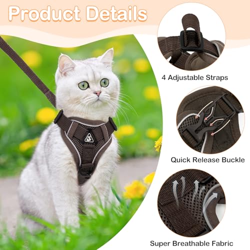 Cat Harness and Leash for Walking Soft Cat Harness Escape Proof, Adjustable Kitten Harness Cat Leash Reflective Strips Jac...