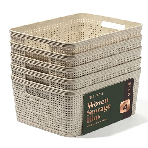 BINO | Woven Plastic Basket | Small (Natural), 5-Pack | THE JUTE COLLECTION | Home Organization, Space - Saving Storage, S...
