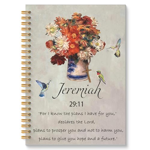 ROXMART Christian Floral Hummingbird Glitter Spiral Notebook, Jeremiah 29:11 Bible Verse Journal, Religious Scripture Hard...