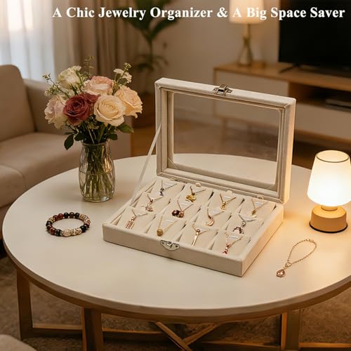 XHMQYC Jewelry Box Necklace Organizer Tray, Beige Necklace Display Case for Storage Jewelry Small Necklaces Display Stand ...