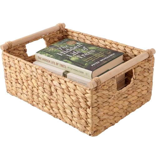 Best Choice Products Wicker Storage Basket, Shelf Organizer Basket w/Wooden Handles, Woven Rectangular Storage Bin, Natura...