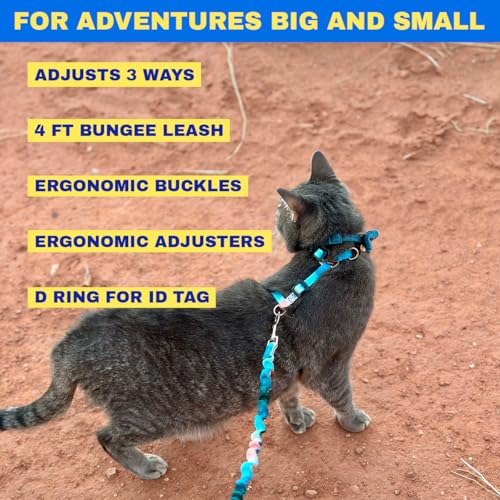 Travel Cat Harness and Bungee Leash Set - 2 in 1 Adjustable Escape Proof Cat Harness & Leash for Small, Medium, Large Cat...