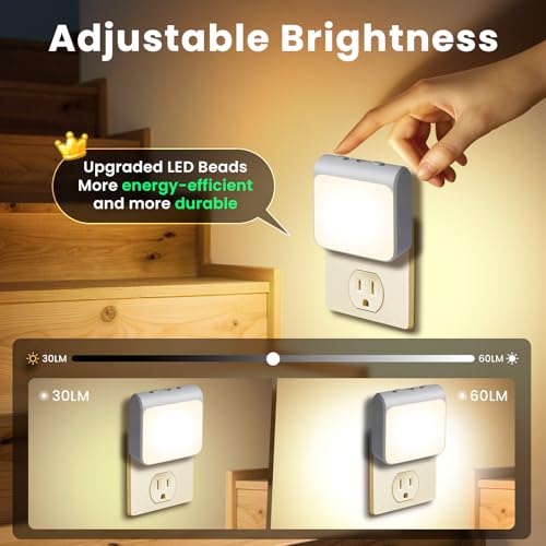 6-Pack Dimmable LED Night Lights Plug into Wall with Dusk to Dawn Sensor, 2 Color in 1 Plug in Night Light 30-60lm Brightn...