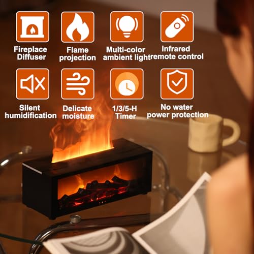 Essential Oil Diffuser, Fireplace Flame Air Diffuser Humidifier,7 Colors Aromatherapy Aroma Diffuser, Ultrasonic Aroma Hum...