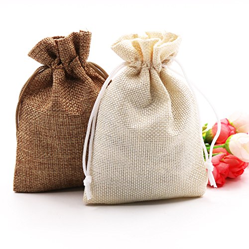SumDirect Small Burlap Gift Bags 20 Pcs Mixed Color Jewelry Pouches with Drawstring Reusable Linen Gift Bags for Wedding, ...