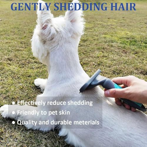 2PCS Pet Grooming Brush Set, Undercoat Deshedding Tool & Double-Sided Silicone Glove for Dogs, Cats & Horses - Gentle & Ef...