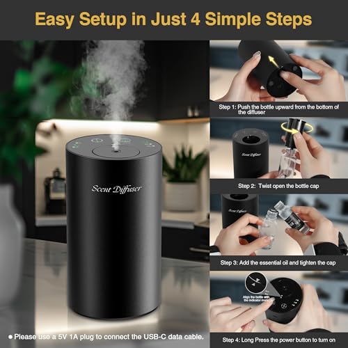 Waterless Essential Oil Diffuser Starter Kit - No Water Needed, Battery Operated Mini Scent Air Machine, Included 3x20ML E...