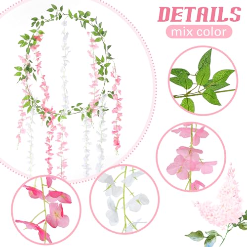 Thiccywoov 4pcs Wisteria Artificial Flowers Garland, 7.2Ft/Piece Wisteria Hanging Flowers Garland for Wedding Arch Decorat...