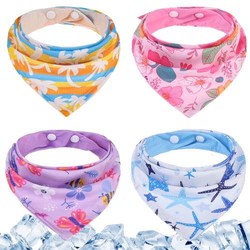 PAWCHIE Dog Cooling Bandana Small, 4 Packs Ice Cool Pet Triangle Scarf Bibs Reversible Styles, Summer Adjustable with Two ...