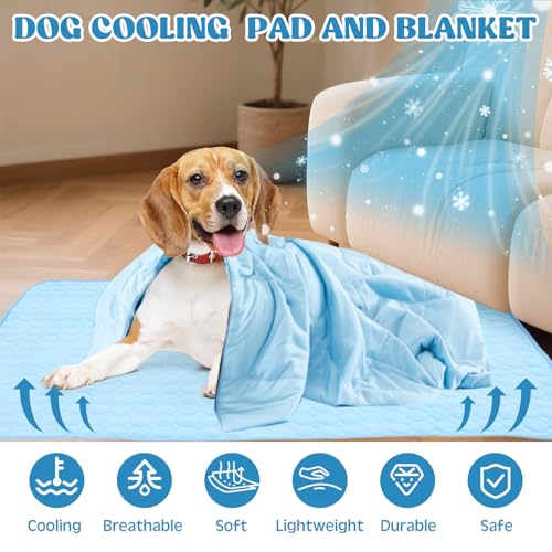 Hillsuren 2 Pack Dog Cooling Mat and Blanket Washable Cooling Pads Pet Throw Blanket Sleeping Kennel Mat with Storage Bag ...