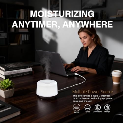 Aroma Diffuser with 3 Essential Oils Set,500ml Aromatherapy Essential Oil Diffusers for Large Room,Mini Humidifier for Hom...